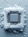 Frozen Microchip Technology Winter technology cold innovation computing A microchip encased in frost symbolizing