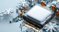 Frozen Circuit Board Technology Winter technology cooling efficiency innovation A snowcovered processor symbolizes
