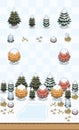Winter Temperate Forest Plants Set Light Snow
