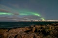 Winter Teriberka. Evening polar landscape with the Aurora Borealis