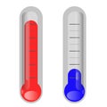 Winter thermometer. Summer thermometer. Thermometers that show cold and heat. Vector flat design