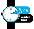 Winter time. Daylight saving time. Fall back watch icon.