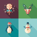 Winter time flat square icons set. Royalty Free Stock Photo