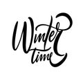 Winter Time hand drawn black color script sign.