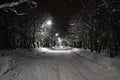 Winter time by night street