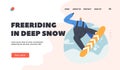 Winter Time Season Holidays Landing Page Template. Sportsman Fun on Ski Resort Going Downhills and Jump on Snow Slopes Royalty Free Stock Photo