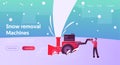 Winter Time Season Outdoor Activity Cartoon Landing Page Template. Happy Male Character Working Outside Cleaning Street