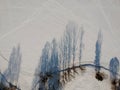 Winter tree shadows on lake ice, aerial view Royalty Free Stock Photo