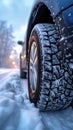 Winter tire grip close up of car tires on a snowy road Royalty Free Stock Photo