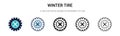 Winter tire icon in filled, thin line, outline and stroke style. Vector illustration of two colored and black winter tire vector