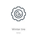 Winter tire icon. Thin linear winter tire outline icon isolated on white background from winter collection. Line vector sign, Royalty Free Stock Photo