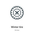 Winter tire outline vector icon. Thin line black winter tire icon, flat vector simple element illustration from editable winter Royalty Free Stock Photo