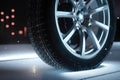 Winter tire on snowy slippery road. Created with Generative AI technology