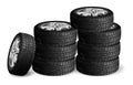 Winter tire stack. Car rubber, automobile tyre