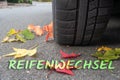 Winter tires with text reifenwechsel, in english tire change