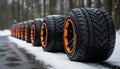 Winter tires providing optimal traction on snow covered road in freezing weather conditions