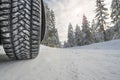 Winter tires on snowy road