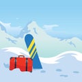 Winter tourism. Snowboarding in the mountains. Vector background for your design.