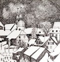 Winter town in black and white