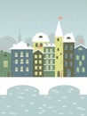 Winter town with a bridge. Royalty Free Stock Photo