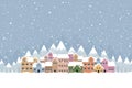 Winter town flat style with snow falling and mountain 001 Royalty Free Stock Photo