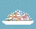 Winter town flat style with snow falling and mountain 003 Royalty Free Stock Photo