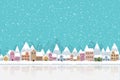 Winter town flat style with snow falling and mountain 002 Royalty Free Stock Photo