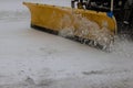 Winter the tractor clears the snow vehicle removing snow way after heavy snowfall Royalty Free Stock Photo