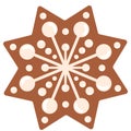 Winter traditional gingerbread cookie. Star with white glaze.