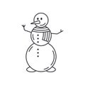 Winter traditional snowman with scarf line icon. Holiday Xmas winter trendy decoration background. Holidays event