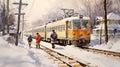 Winter Train Watercolor Painting In Onii Kei Style Royalty Free Stock Photo
