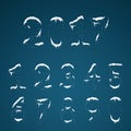 Winter transparent snowy digits set with snow caps. Frozen numbers with snowflakes on it kit. Icicles numbers on dark background Royalty Free Stock Photo