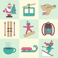 Winter travel flat design icons. Royalty Free Stock Photo