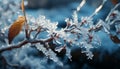 The winter tree branch holds the frozen beauty of nature generated by AI