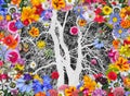 Winter Tree and Colorful Spring Flowers Royalty Free Stock Photo