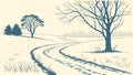 Winter Tree Landscape Vector Art with Snowy Path, Scenic Solitude, vector design Generative AI Royalty Free Stock Photo