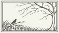 Winter Tree with Raven in Decorative Frame, vector design Generative AI Royalty Free Stock Photo