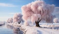 Winter tree in snow covered forest, a tranquil frozen landscape generated by AI Royalty Free Stock Photo