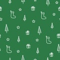 Winter tree and sock green doodle seamless pattern christmas concept