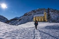 Winter trekking scene in the Italian Alps Royalty Free Stock Photo
