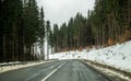 Winter trip by car. A sharp turn on the road in the mountains Royalty Free Stock Photo