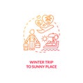 Winter trip to sunny place concept icon