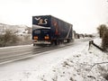 Winter truck scenery in dangerous road