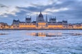 Budapest Parliament building frontal view in winter Royalty Free Stock Photo