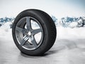 Winter tyre standing on snow. 3D illustration Royalty Free Stock Photo