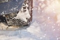 Winter tyre track on snow, winter tire concept, snowy day Royalty Free Stock Photo