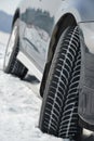 Winter tyres wheels installed on suv car outdoors Royalty Free Stock Photo
