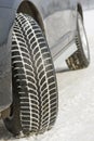 Winter tyres wheels installed on suv car outdoors Royalty Free Stock Photo