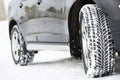 Winter tyres wheels installed on suv car outdoors Royalty Free Stock Photo