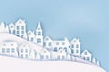 Winter urban countryside landscape, village with cute paper houses